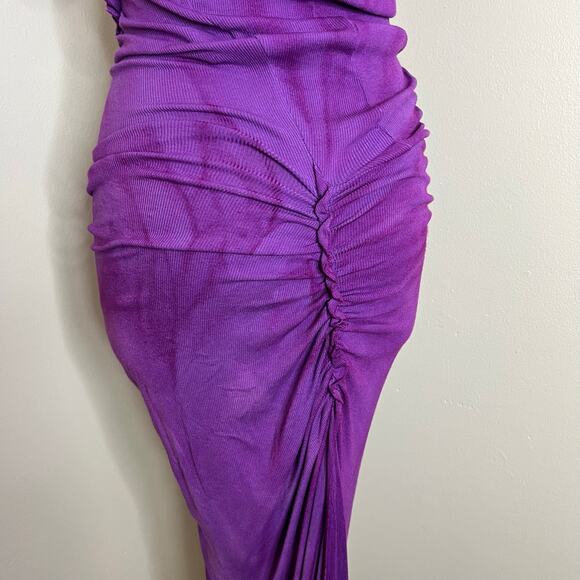 Atlein Ruched Rib Sheath Dress XS Womens Purple Bodycon Designer Maxi Cotton - Picture 9 of 13